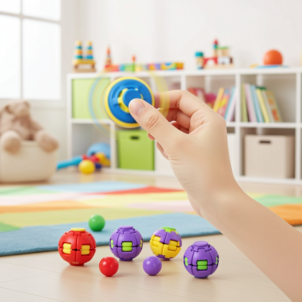 Bola sensorial cinética 3D Gear Ball da Zem Kids, brinquedo antiestresse com espiral para fidget e estímulo sensorial.