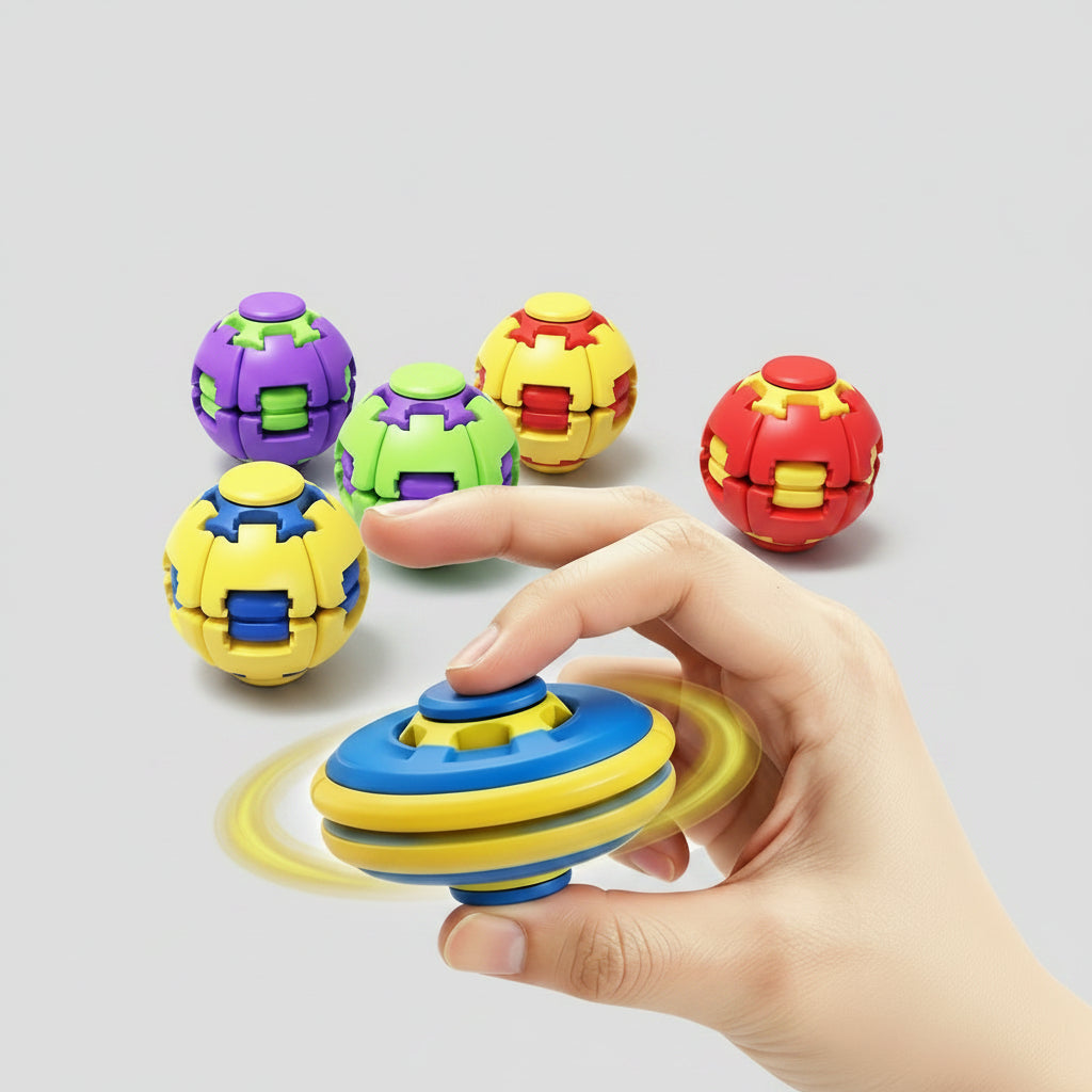 Bola sensorial cinética 3D Gear Ball da Zem Kids, brinquedo antiestresse espiral com movimento para estímulo sensorial.
