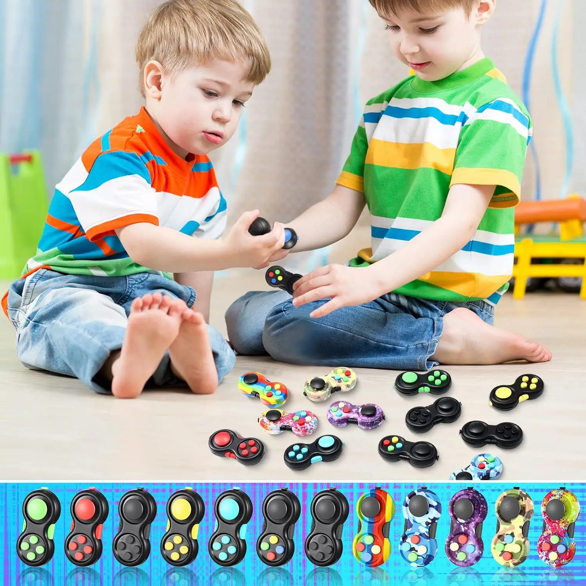 Controle Fidget Pad Retrô Zemkids com 8 funções, brinquedo sensorial antiestresse e para melhorar o foco, em cores vibrantes.