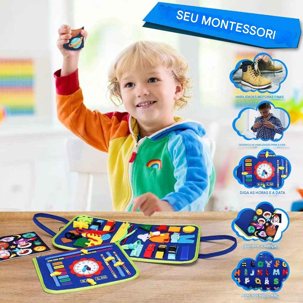 Maleta Sensorial Montessori Premium – 16 Atividades de Coordenação Motora e Vida Diária - Zem Kids