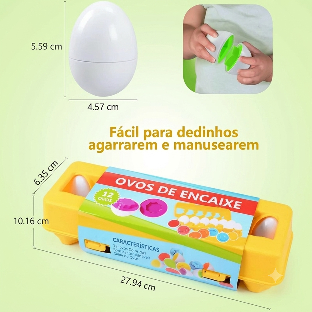 Brinquedo de encaixar Montessori Zem Kids, kit com 12 peças de cores e formas para estímulo sensorial e desenvolvimento.