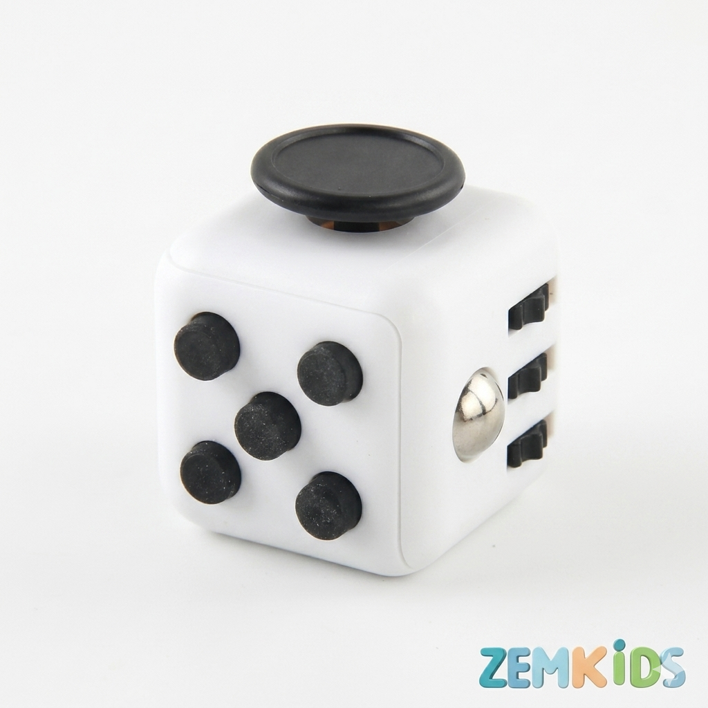Cubo de regulação sensorial ZemKids, brinquedo antiestresse com botões e texturas para autismo e gerenciamento de crises.