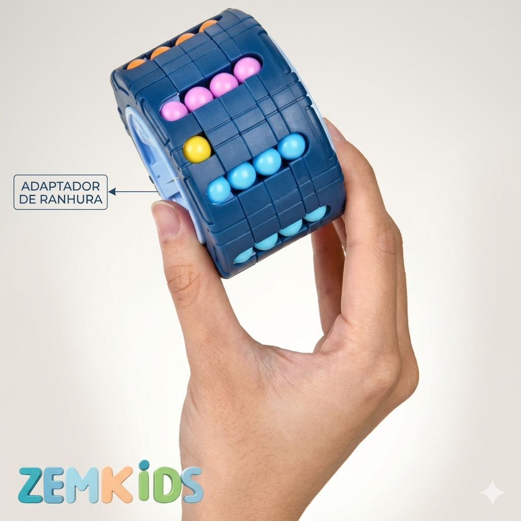 Cubo Cilindro 3D Mágico Zem Kids, brinquedo Montessori de raciocínio lógico com movimento deslizante e sensor de giroscópio.