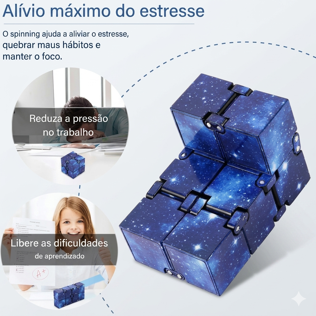 Cubo Infinito de Alta Resistência Zem Kids, brinquedo sensorial ABS para foco, TDAH e alívio da ansiedade, em cores vibrantes.