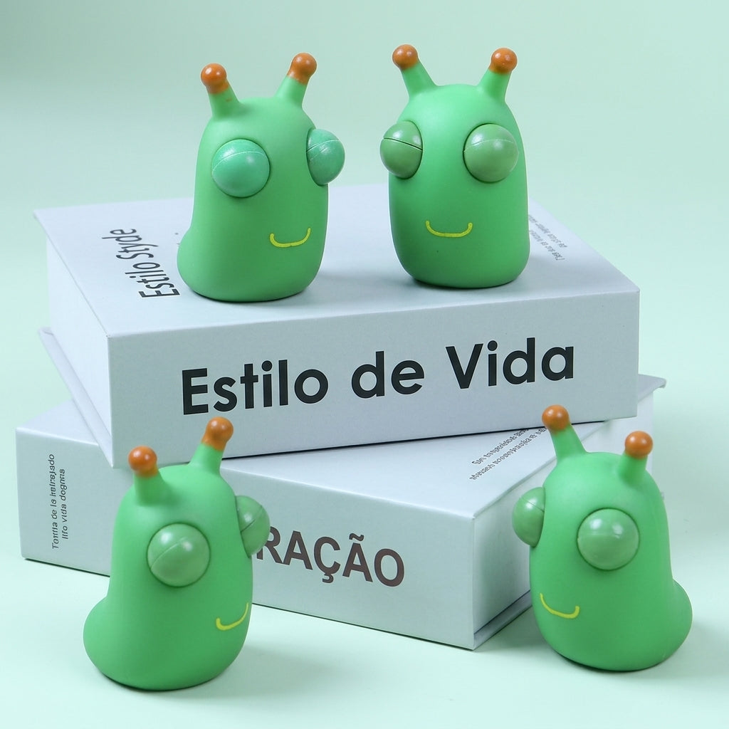 Kit com 3 brinquedos sensoriais Minhoca Verde da Zem Kids, com olhos saltadores, ideal para aliviar estresse e estimular crianças
