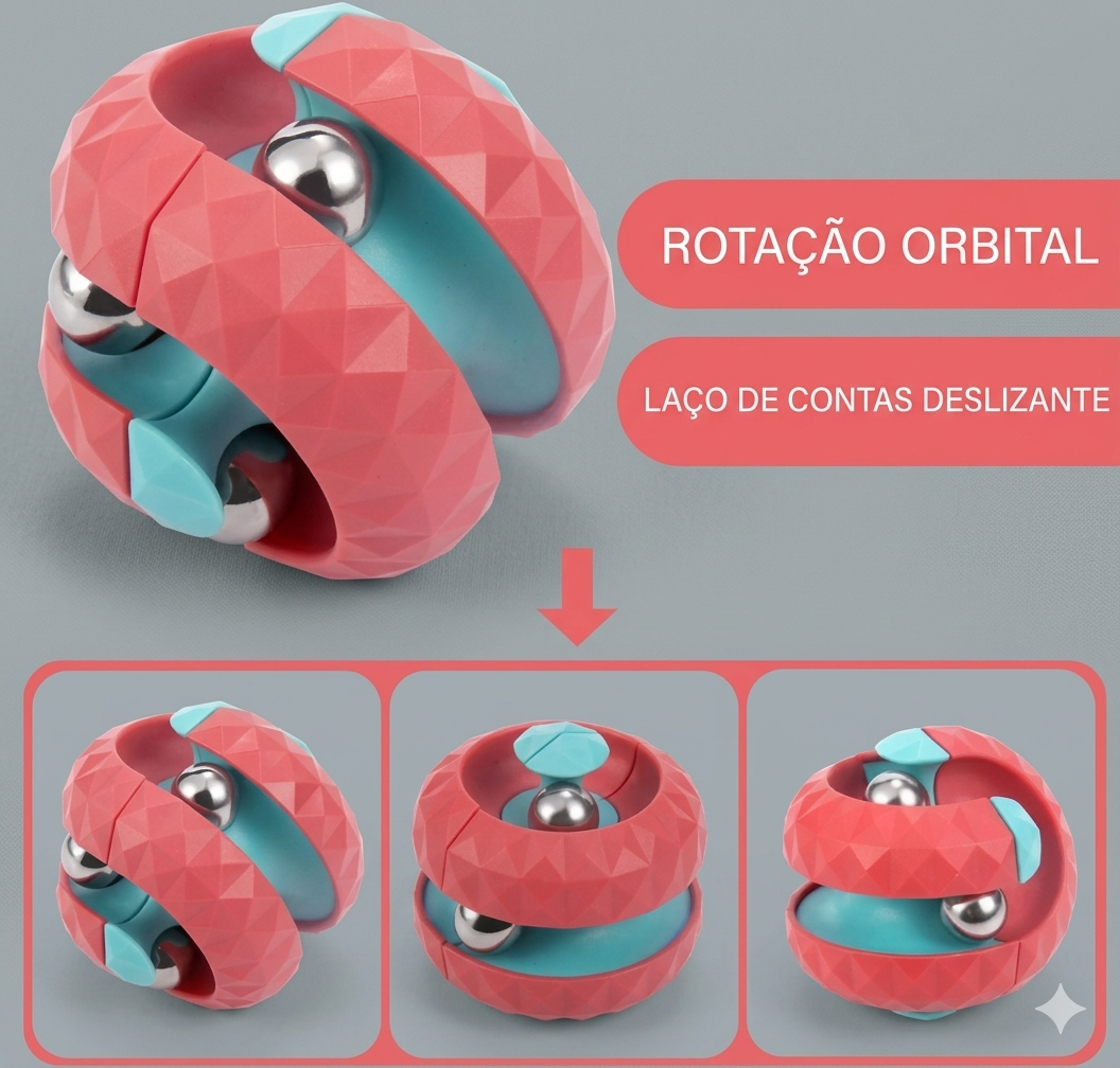 Esfera Orbit: Cubo Mágico de Órbita Zem Kids, brinquedo sensorial anti-estresse com cores vibrantes e superfície texturizada.