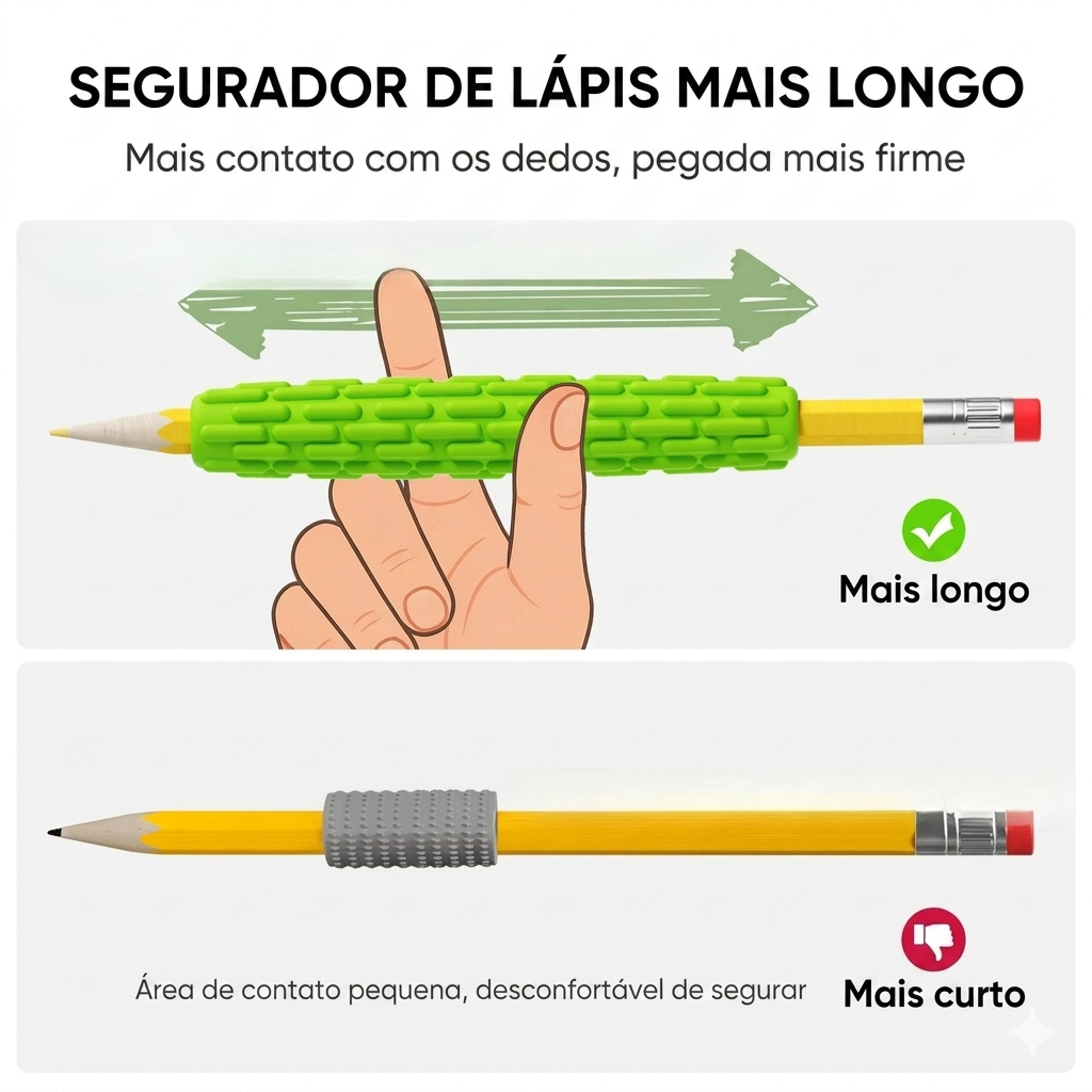 Capinhas sensoriais de silicone texturizado para lápis, suporte ergonômico, ideal para TDAH e autismo, em kit com 4 unidades.