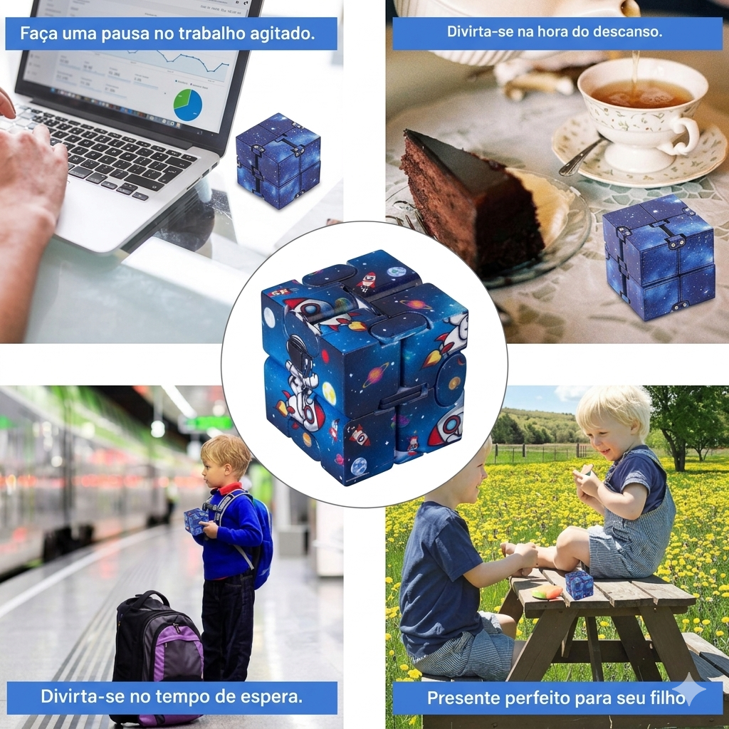 Cubo Infinito de Alta Resistência da Zem Kids, brinquedo antiestresse e fidget para foco, TDAH e alívio da ansiedade.