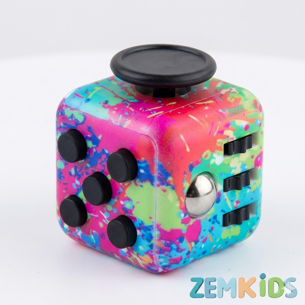 Cubo de Regulação Sensorial ZemKids, brinquedo antiestresse com botões e rodas, ideal para estímulo sensorial e alívio do estresse.