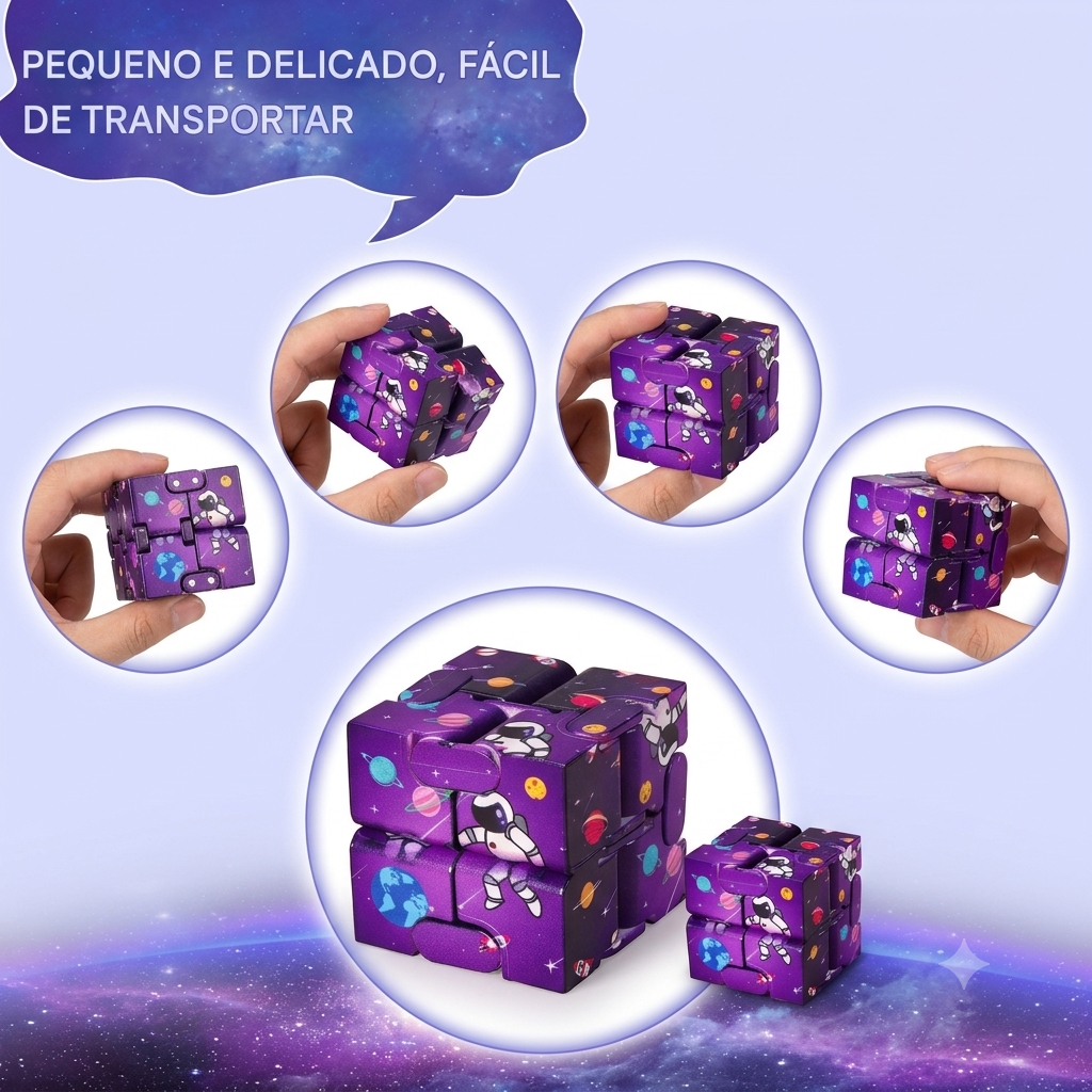 Cubo infinito azul da Zem Kids, brinquedo de alta resistência ABS para foco, TDAH, autismo e alívio da ansiedade.