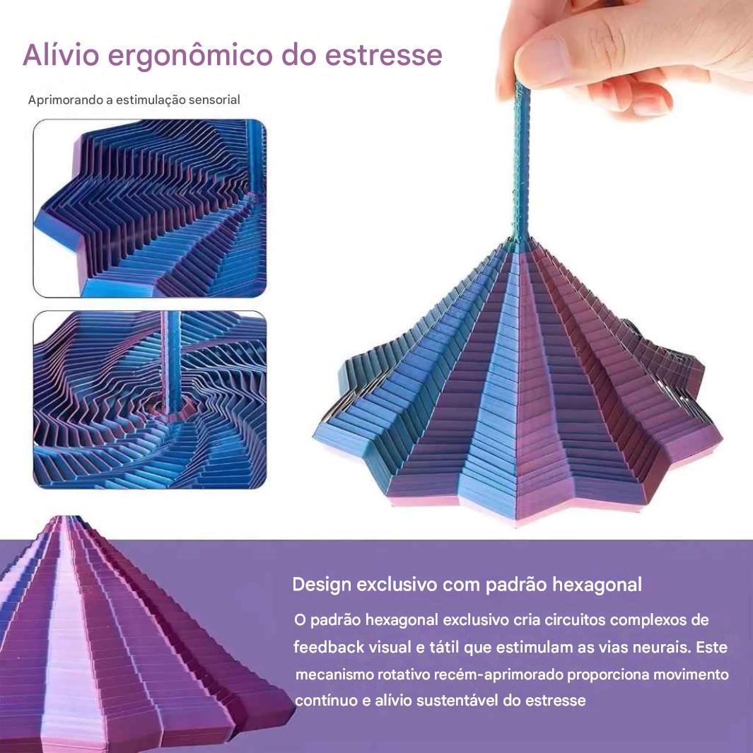 Brinquedo sensorial Estrela Sensorial 3D Hexa-Flow da Zem Kids, girador expansível anti-estresse com design colorido e texturas variadas.
