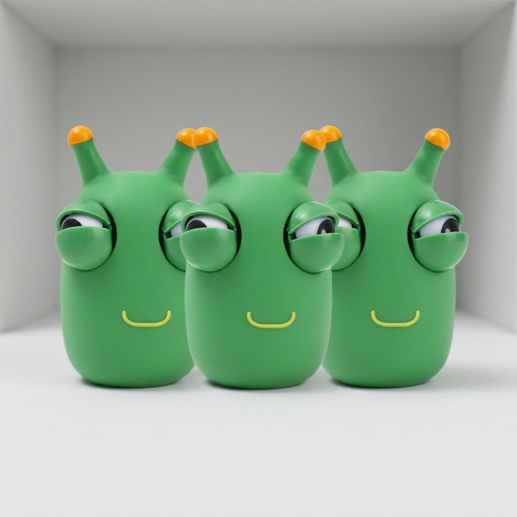 Kit com 3 brinquedos sensoriais minhoca verde de apertar Zem Kids, com olhos saltadores, brinquedos anti-estresse para crianças