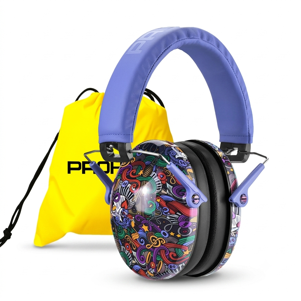 Protetor auditivo infantil da Zem Kids, fone redutor de ruído azul e rosa, brinquedo sensorial para conforto e proteção auditiva.