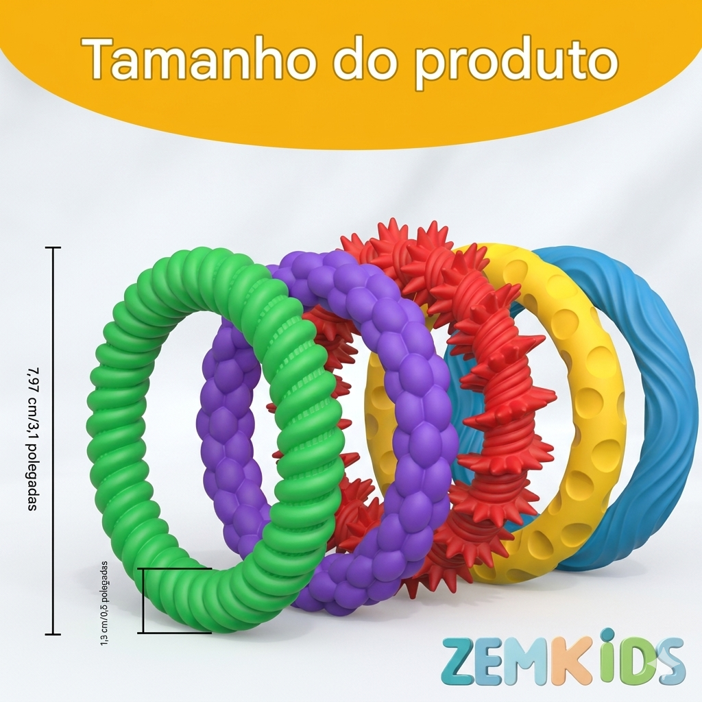 Kit com 5 pulseiras sensoriais fidget coloridas Zem Kids para alívio da ansiedade e TDAH, ideal para estimular e acalmar.