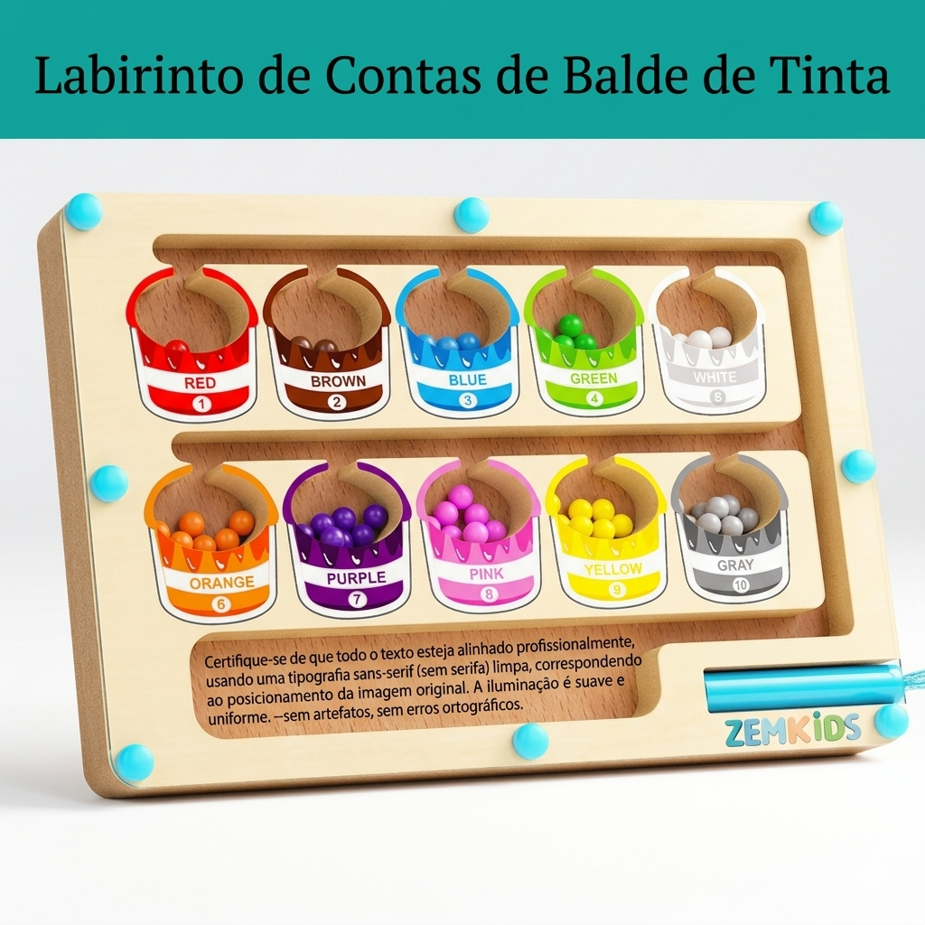 Labirinto magnético educativo da Zem Kids, brinquedo sensorial com cores vibrantes para treino de foco e contagem para crianças.