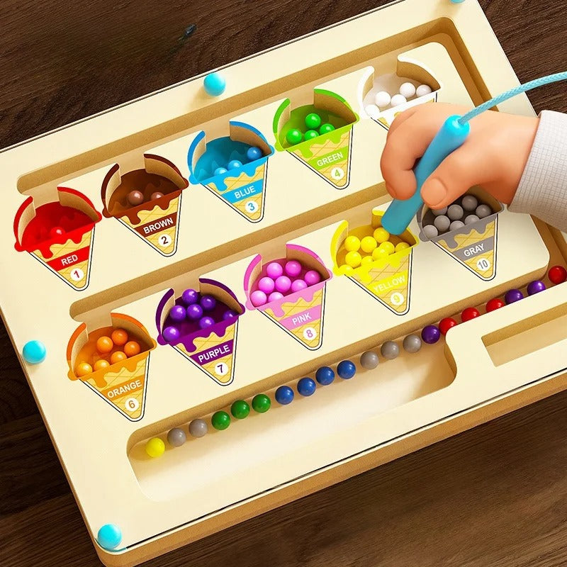 Labirinto magnético educativo Zem Kids, brinquedo sensorial Montessori para treino de foco e contagem com peças coloridas.