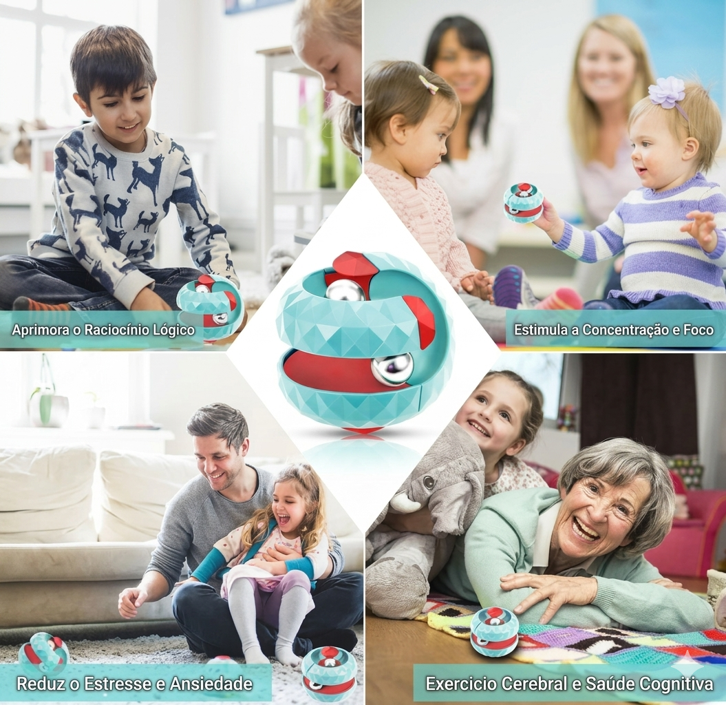 Esfera Orbit Sphere da Zem Kids, brinquedo sensorial anti-estresse com cores variadas, ideal para estímulo e relaxamento.