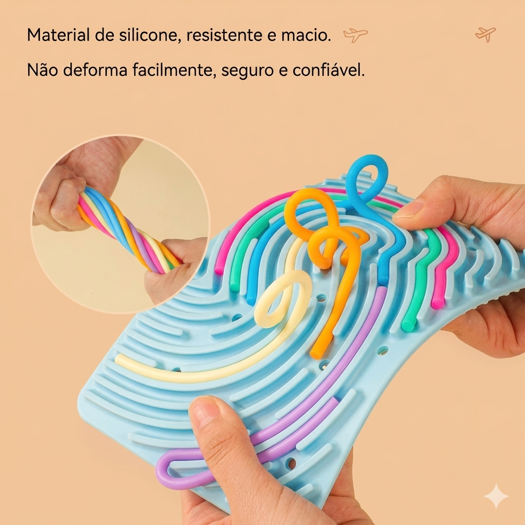 Placa sensorial SilentFlow da Zem Kids, brinquedo de silicone para foco e calma, ideal para atividades sensoriais em viagens de avião.