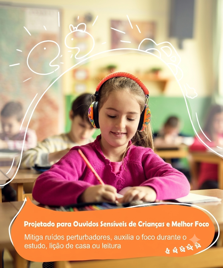 Protetor auditivo infantil anti-ruído Zem Kids, brinquedo sensorial para conforto e proteção auditiva de crianças.