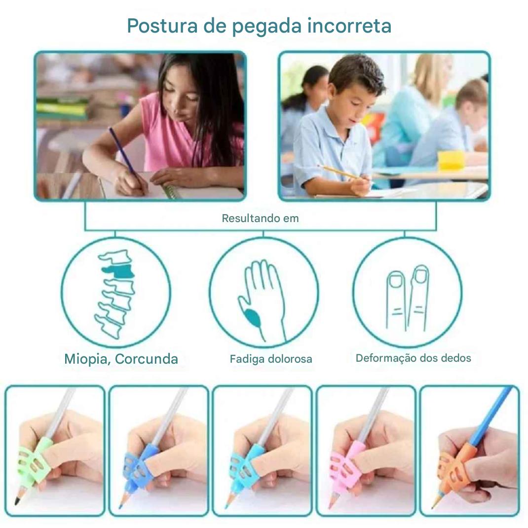 Guia de Escrita Ergonômico Silicone Soft – Kit com 4 Unidades para Correção de Postura e Pinça - Zem Kids