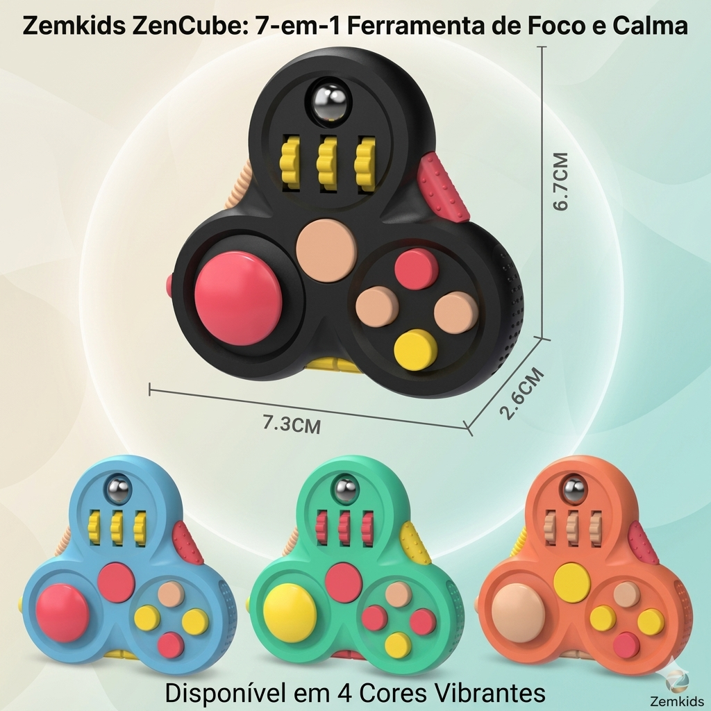 Brinquedo sensorial ZenCube 7-em-1 da Zem Kids, cubo azul antiestresse para alívio da ansiedade infantil, brinquedo sensorial infantil