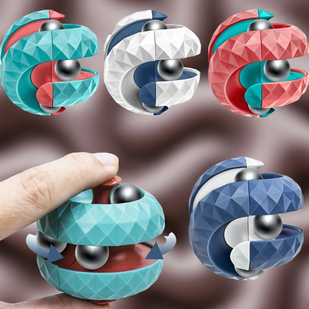 Cubo Mágico de Órbita Zem Kids, brinquedo sensorial anti-estresse com esfera giratória e cores vibrantes.