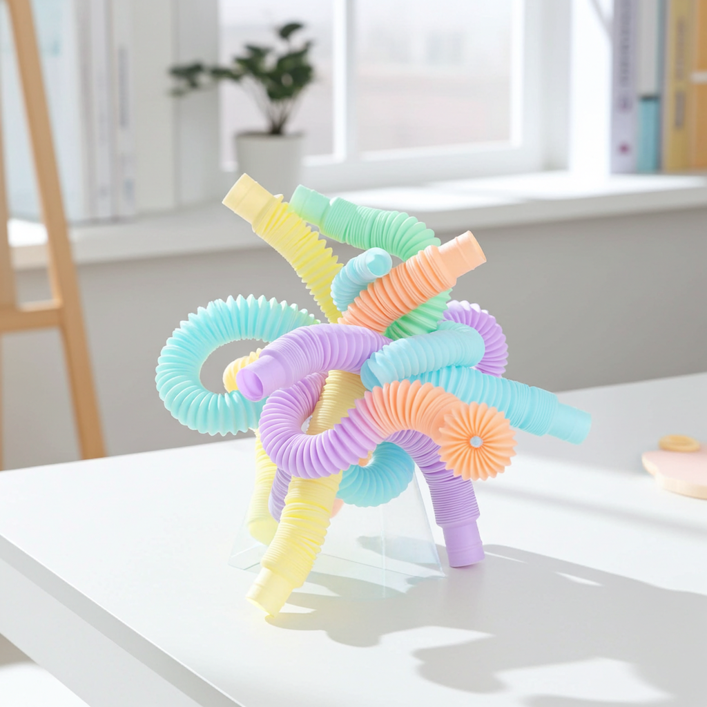 Kit de tubos sensoriais Zem Kids com 4 unidades, tubos de esticar e conectar para estímulo sensorial e desenvolvimento infantil.