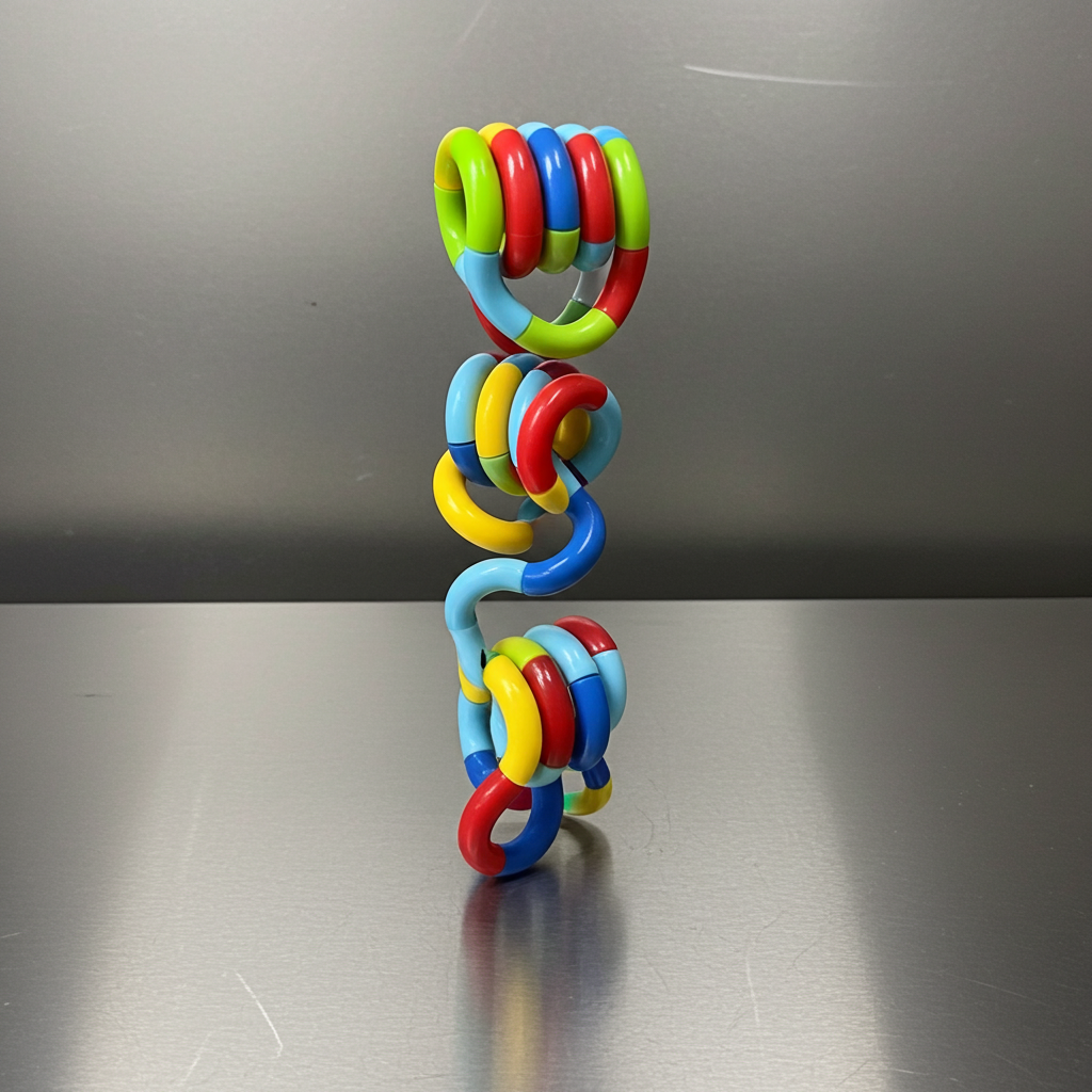 Kit com 3 brinquedos Twist Fidget sensoriais da Zem Kids, para foco e coordenação, em cores variadas.
