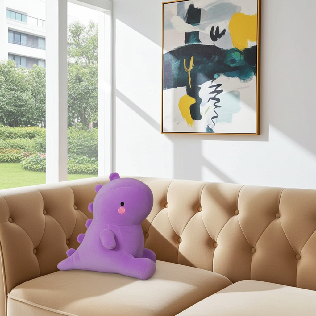 Dinossauro squishy ultra macio de 50cm, brinquedo de pelúcia da Zem Kids, ideal para acolhimento e alívio da ansiedade.