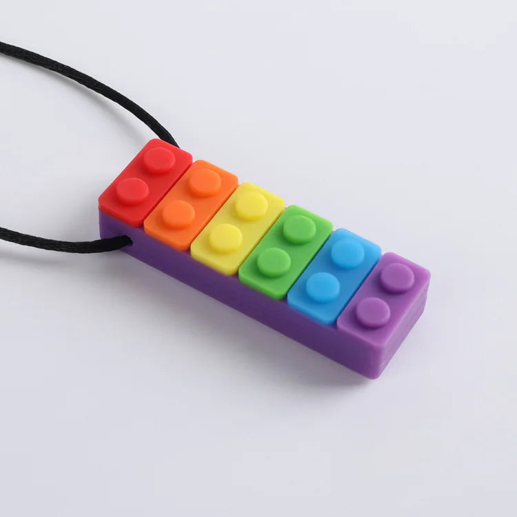 Colar mordedor sensorial em silicone Zem Kids, bloco regulador para autismo, TDAH e ansiedade, brinquedo sensorial colorido.