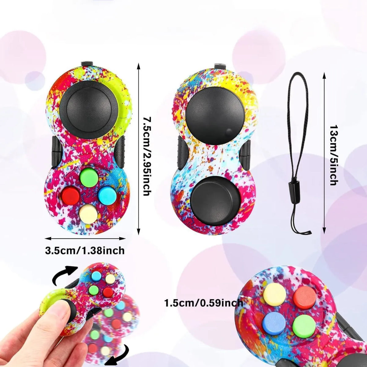 Controle Fidget Pad Retrô Zemkids, brinquedo sensorial antiestresse com 8 funções para foco e relaxamento.