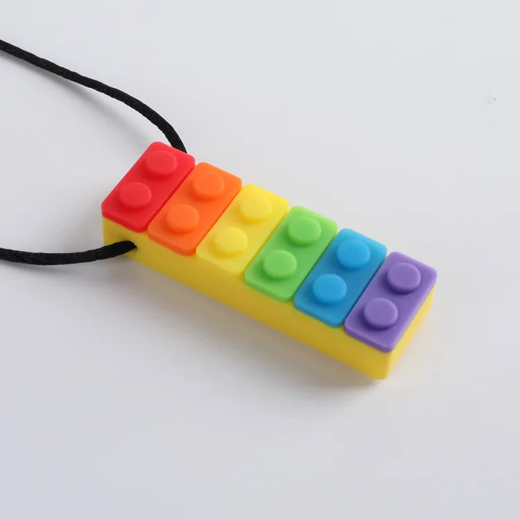 Colar mordedor sensorial em silicone Zem Kids com bloco regulador para autismo, TDAH e ansiedade, brinquedo sensorial.