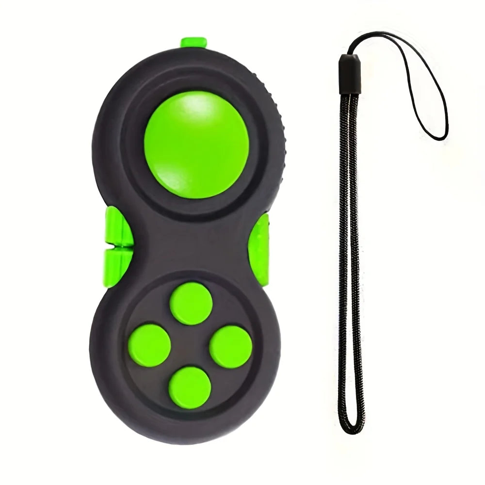 Controle Fidget Pad Retrô Zemkids com 8 funções, brinquedo sensorial antiestresse e ajuda na concentração, em cores vibrantes.