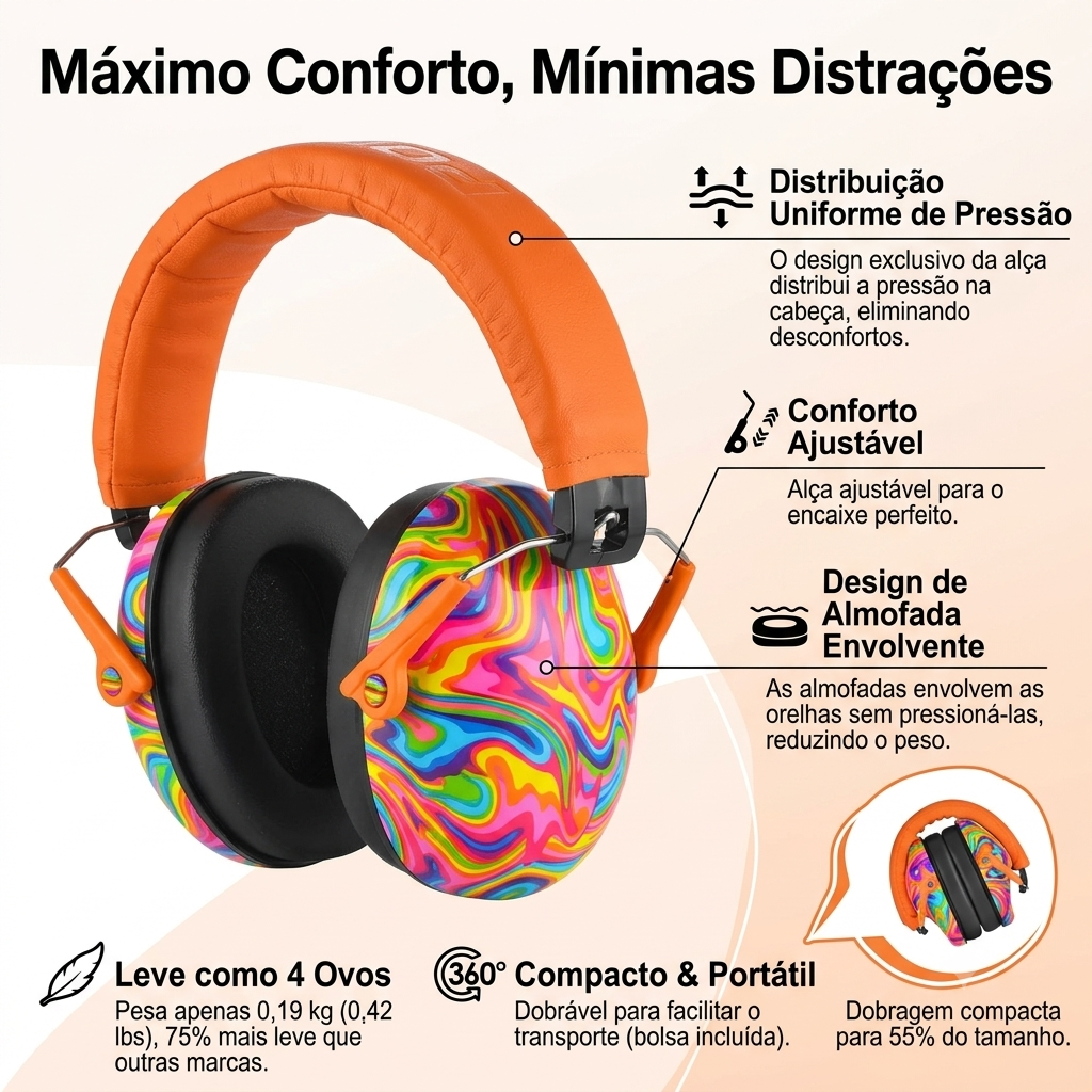 Protetor auditivo infantil sensorial da Zem Kids, abafador de ruído para conforto e proteção em brinquedos sensoriais.