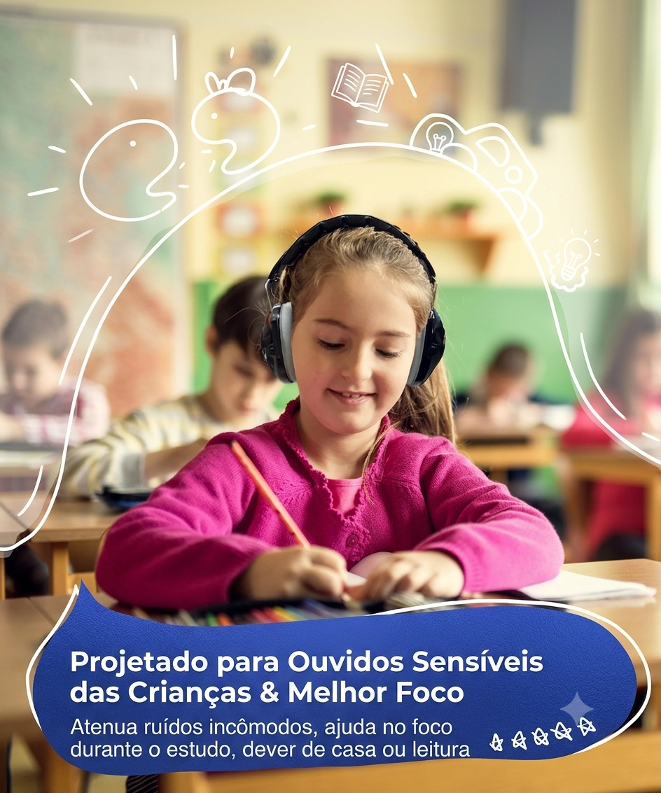Abafador de ruído infantil ZOHAN Zem Kids, protetor auricular ajustável, sensoriel, acolchoado com NRR 25dB, usado por crianças