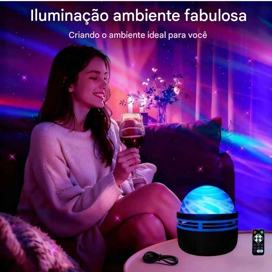 Luminária Projetora Aurora RGB – Abajur Inteligente e Projetor de Galáxia 2 em 1 - Zem Kids