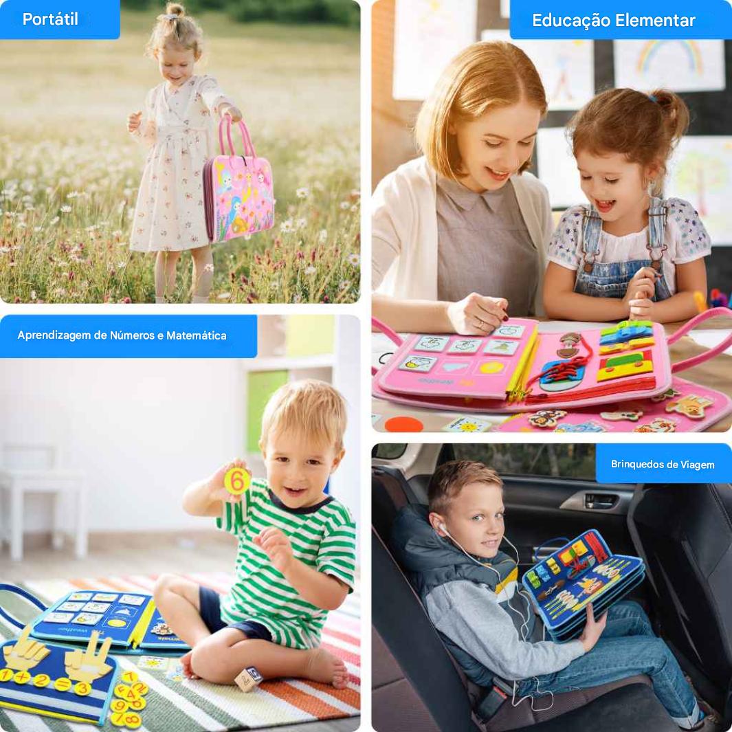 Maleta Sensorial Montessori Premium – 16 Atividades de Coordenação Motora e Vida Diária - Zem Kids