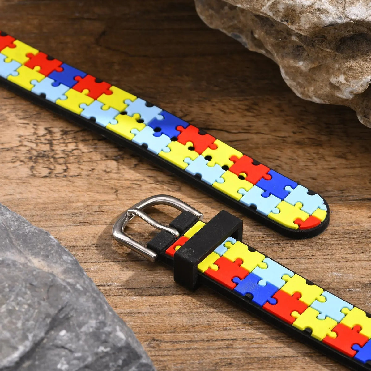 Pulseira ajustável de identificação de segurança para autismo, com símbolo de quebra-cabeça, da marca Zem Kids.