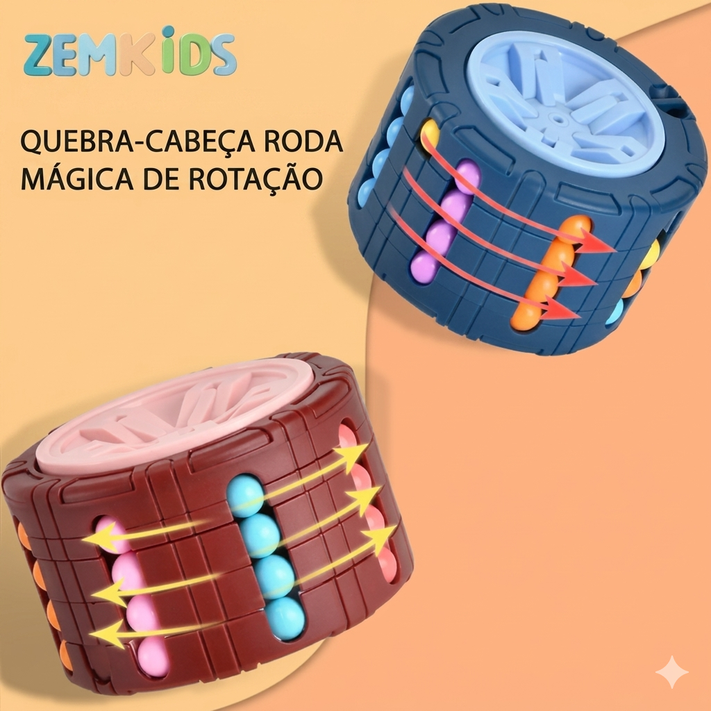 Cubo cilindro 3D mágico da Zem Kids, brinquedo Montessori antistresse portátil com design deslizante e giroscópio sensorial.