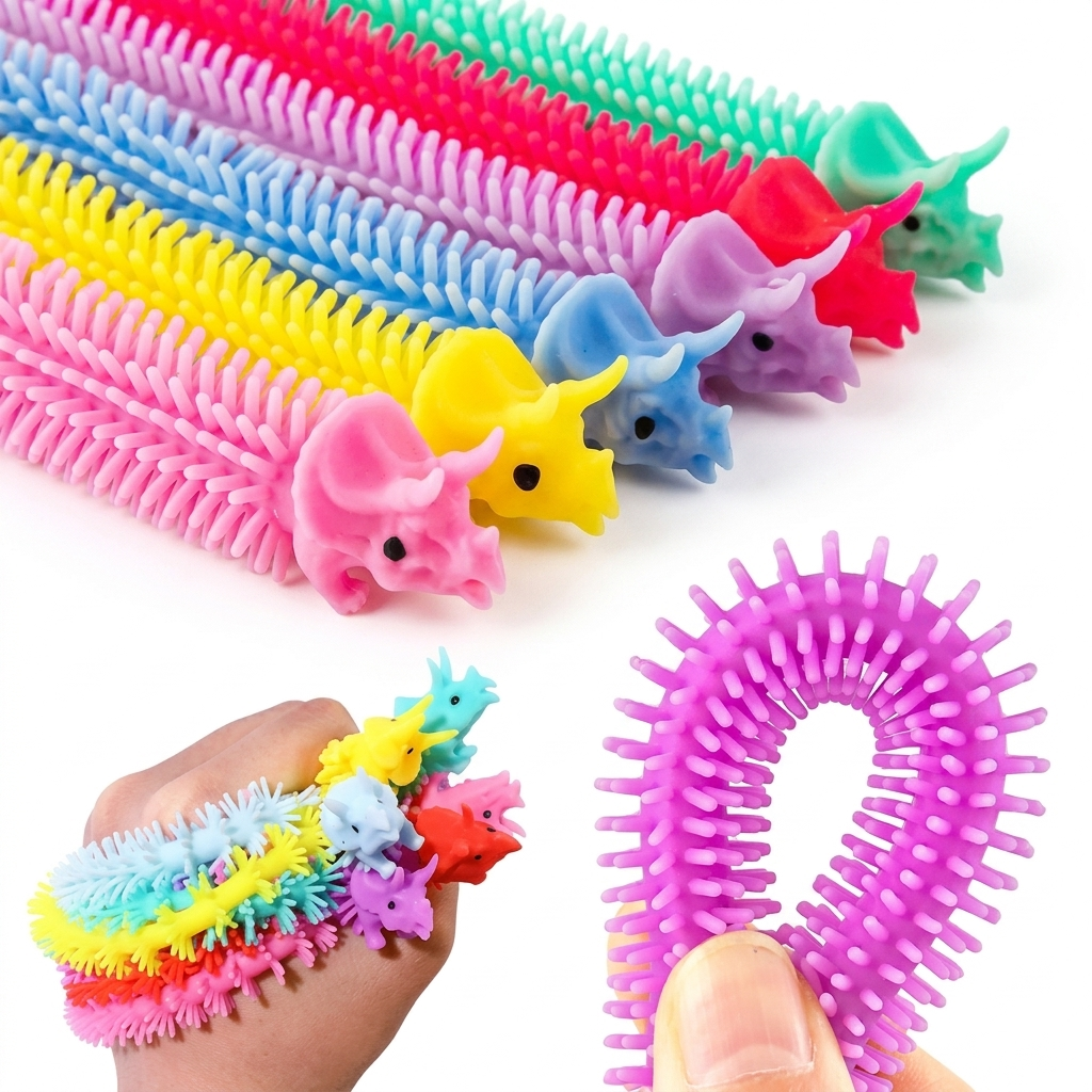 Kit com 6 cordas elásticas sensoriais da Zem Kids para alívio de estresse e autorregulação tátil, ideal para brinquedos terapêuticos.