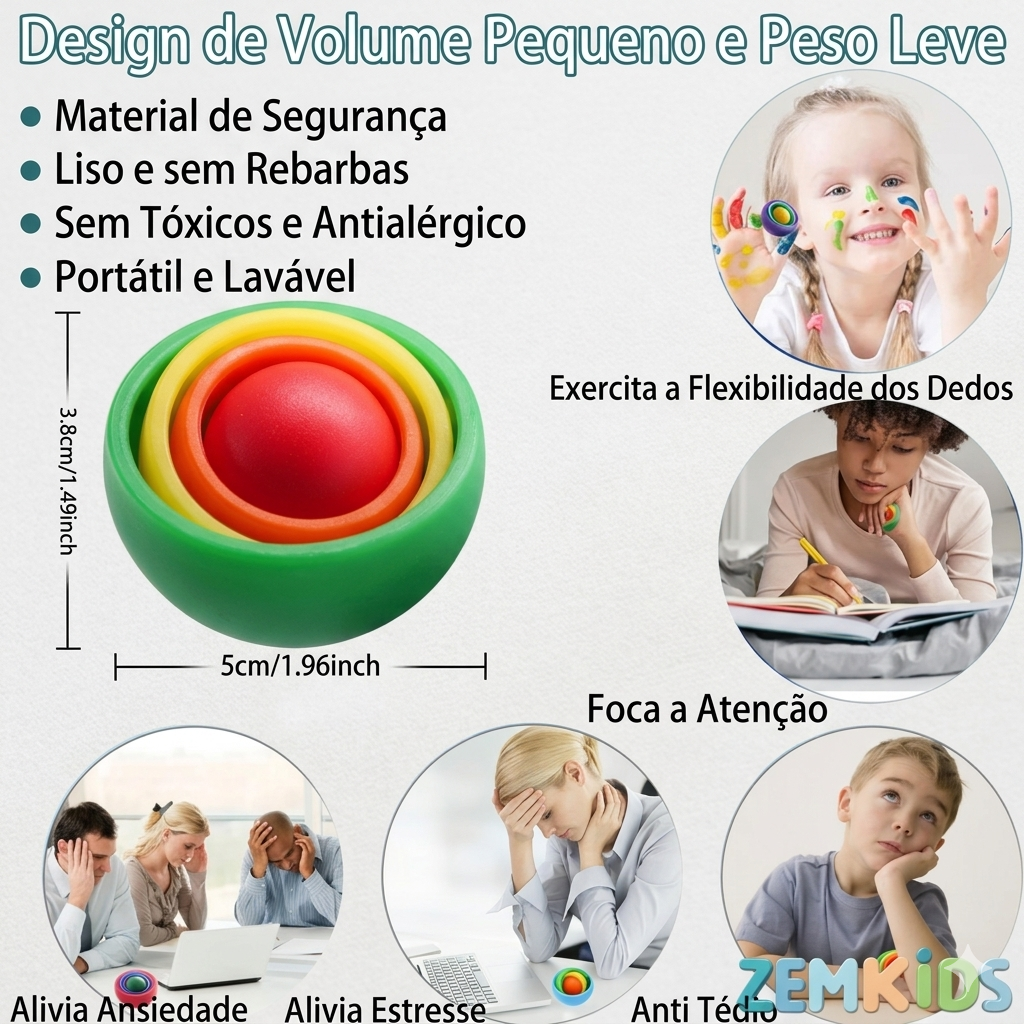 Giroscópio Fidget sensorial Zem Kids, brinquedo para alívio de TDAH e ansiedade, esfera de foco e estímulo sensorial.