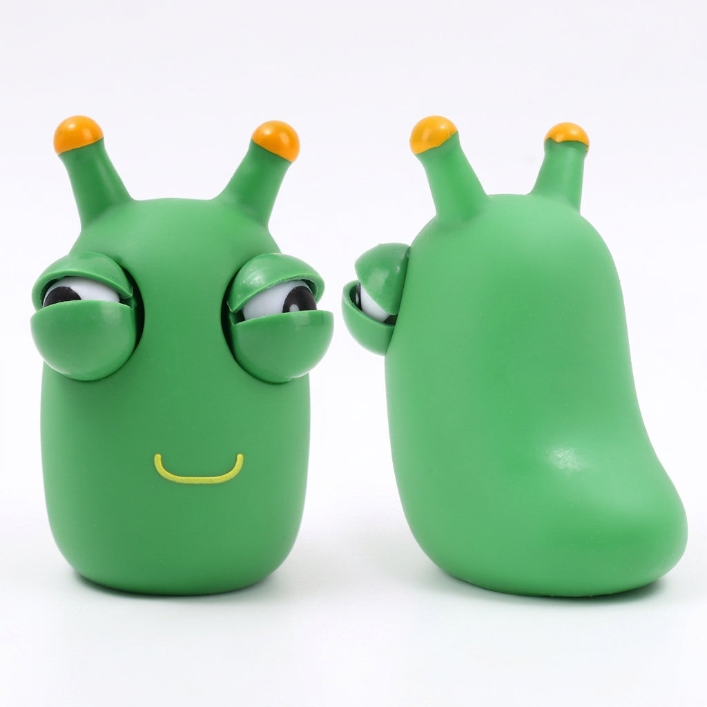 Kit com 3 brinquedos sensoriais Minhoca Verde de apertar da Zem Kids, fidget toys anti-estresse com olhos saltadores para crianças