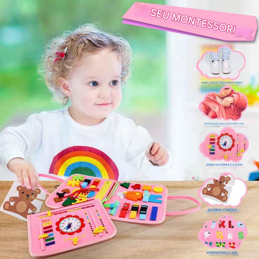 Maleta Sensorial Montessori Premium – 16 Atividades de Coordenação Motora e Vida Diária - Zem Kids
