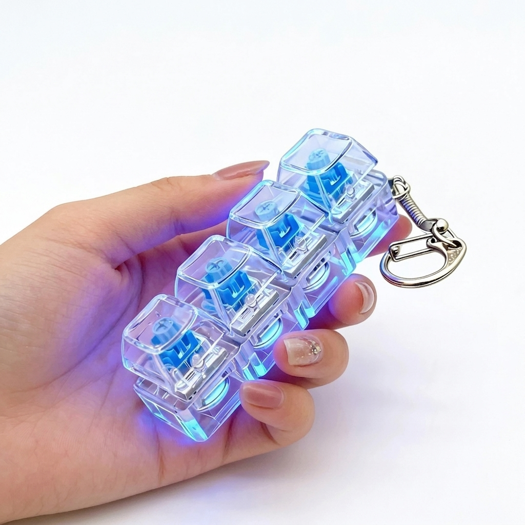 Chaveiro de teclado mecânico com LED RGB da Zemkids, fidget toy com 4 teclas para aliviar estresse e melhorar foco.