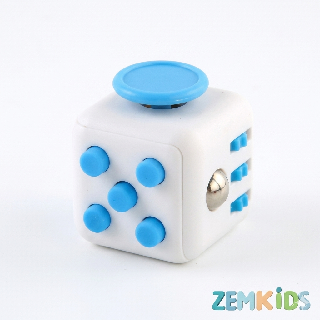 Cubo de Regulação Sensorial ZemKids, brinquedo fidget antiestresse com botões e texturas para acalmar crianças.