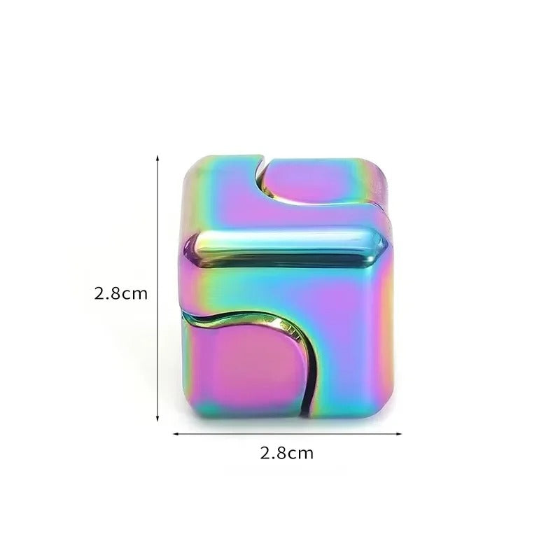 Cubo giroscópio metálico premium Zem Kids, fidget spinner 2 em 1 sensorial com design de cubo e movimento infinito.