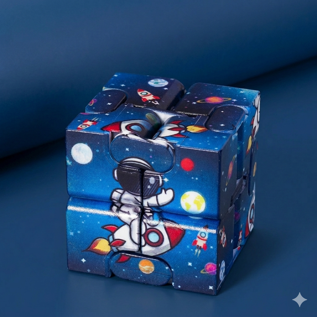 Cubo Infinito de Alta Resistência ABS da Zem Kids, brinquedo fidget azul para foco, TDAH e aliviar ansiedade, visual colorido.