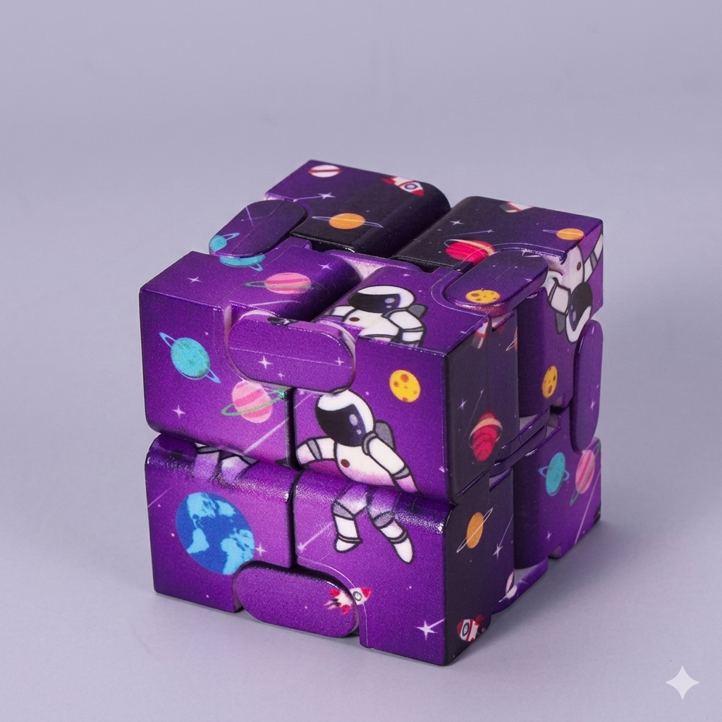 Cubo Infinito de Alta Resistência da Zem Kids, brinquedo fidget roxo de ABS para foco, TDAH e alívio da ansiedade.