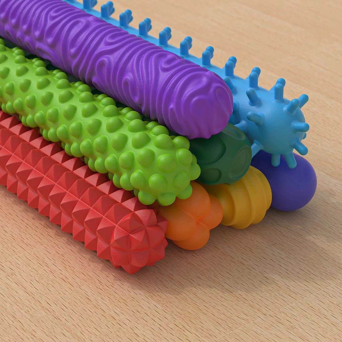 Kit com 8 Varetas Sensoriais Zem Kids, brinquedos de silicone flexíveis para aliviar ansiedade, estresse e skin picking.