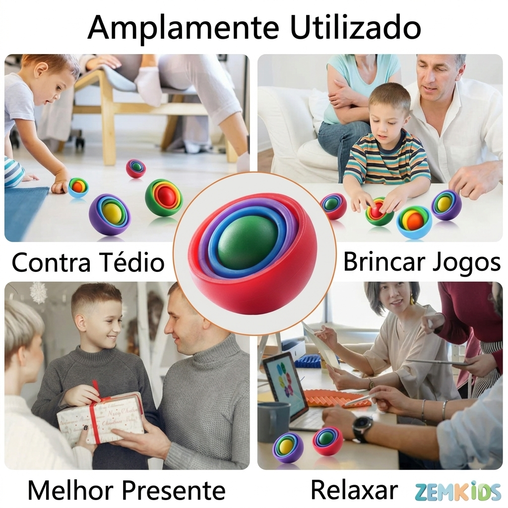 Giroscópio sensorial 3D Zem Kids, brinquedo fidget para alívio de TDAH e ansiedade, esfera de foco em movimento.